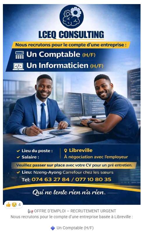 Recrutement Urgent : Comptable et Informaticien (H/F)